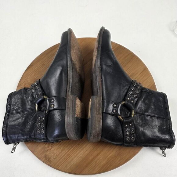 Frye Harness Boots Shoes Womens Size 6.5 Black Leather Studded Moto Western Zip - Picture 8 of 15